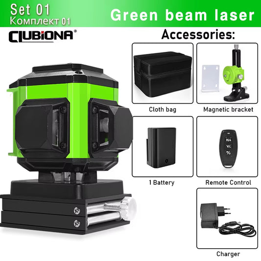 16/12 Lines Self-Leveling Remote Control Outdoor Mode - Receiver Auto 3X360 Green Beam Line Laser Level
