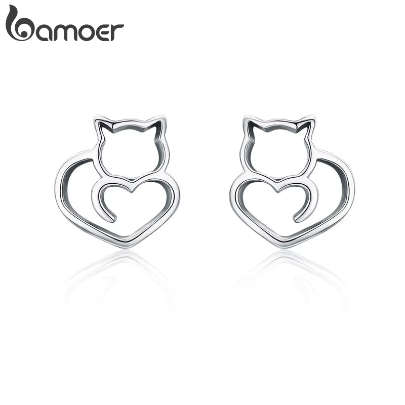 Authentic 925 Sterling Silver Cute Cat Small Stud Earrings for Women Fashion Sterling Silver Jewelry SCE271