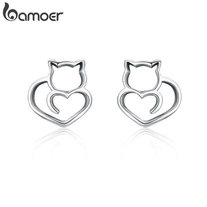 Authentic 925 Sterling Silver Cute Cat Small Stud Earrings for Women Fashion Sterling Silver Jewelry SCE271