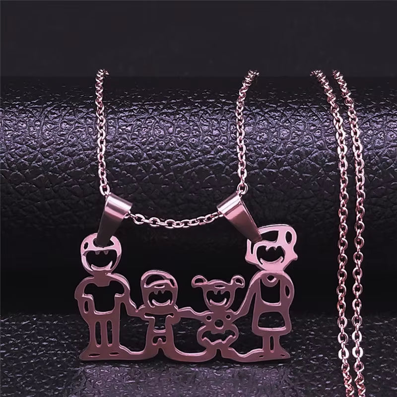 Stainless Steel Necklace Mama Family Necklaces Silver Color Love Boy Girl Pendant Jewelry Women Christmas Gift 355