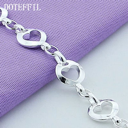 925 Sterling Silver Full Heart Chain Bracelet Fashion for Women Wedding Engagement Jewelry