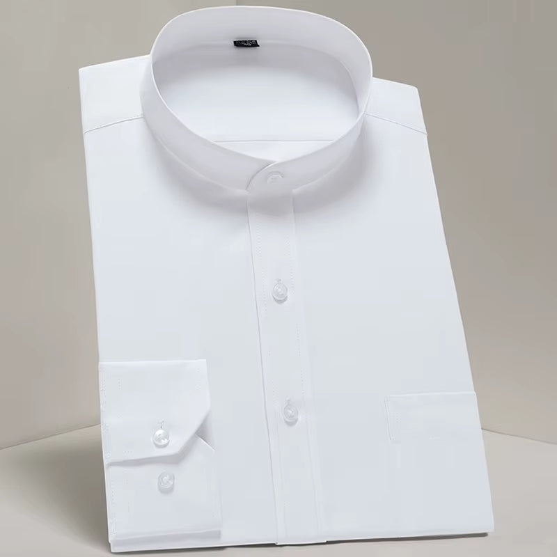 Men'S Classic Long Sleeve Standard-Fit Dress Shirts Formal Business Social Simple Basic Design White Work Office Casual Shirt