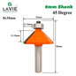 LAVIE 1Pc 8Mm Shank 45 Degree Chamfer Edge Forming Router Bit Bevel Flush Trim Bit Woodworking Milling Cutter Bits MC02021