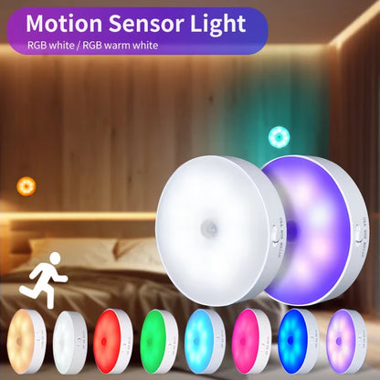 LED Night Light with Switch Smart Motion Sensor Magnetic Wireless Wall Lamp for Bed USB Rechargeable Warm White RGB Night Lamp