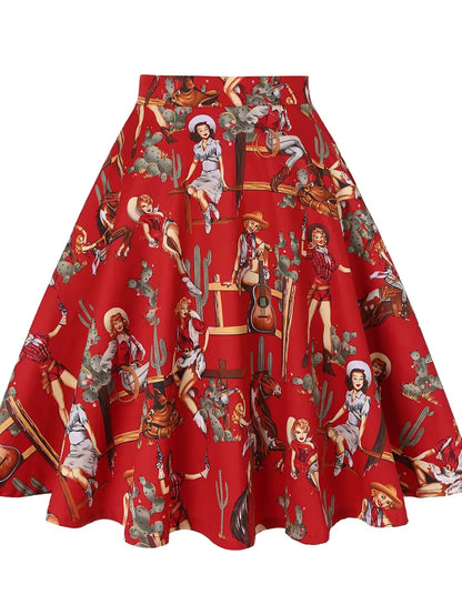 Women'S Runway Cotton Retro Vintage Skirt Black Faldas High Waist a Line Rockabilly Jupe 50S Swing Umbrella Skirts Pin up Skater