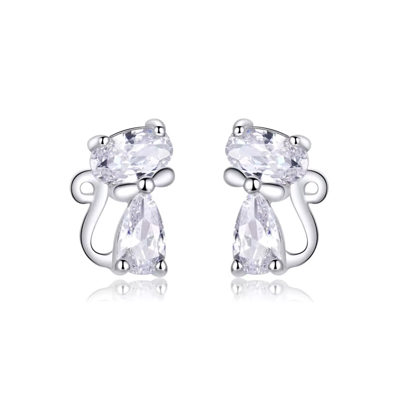 Real 100% 925 Sterling Silver Lovely Cat Pet Stud Earrings for Women S925 Silver Earring Fashion Jewelry Gift FIE073