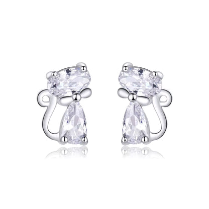 Real 100% 925 Sterling Silver Lovely Cat Pet Stud Earrings for Women S925 Silver Earring Fashion Jewelry Gift FIE073