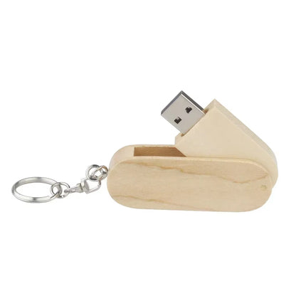 Wooden Rotatable USB USB Flash Drives 128GB Memory Stick Free Custom Logo 64GB 32GB with Key Chain Business Gift Pendrive