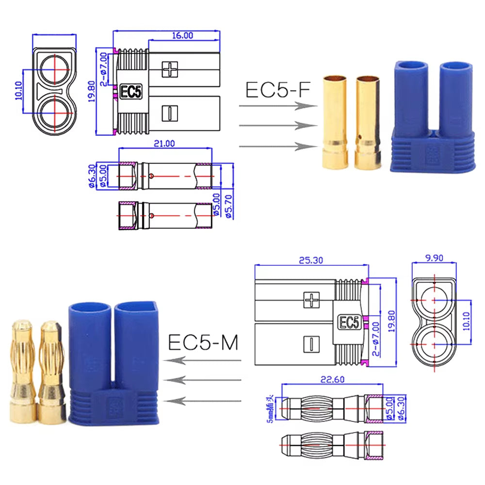 5Set/Lot EC3 3Mm/Ec5 5Mm Male Female Golden Bullet Connector Plug for RC ESC Motor Lipo Battery Car Airplane Boat Done DIY Parts