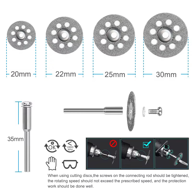Diamond Saw Blade Diamond Cut off Disc for Dremel Rotary Tools 20Mm 22Mm 25Mm 30Mm with Mandrel Mini Cutting Disc