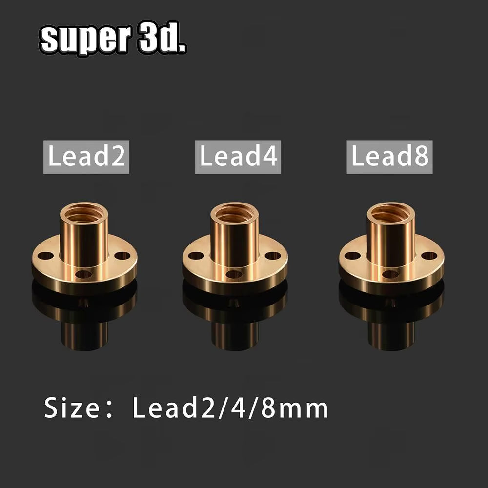 3D Printer Accessoris Copper Trapezoidal Lead Screw Nut T8 Pitch 2Mm for Lead 2/4/8Mm Screw Stepper Motor Rail Screw CNC