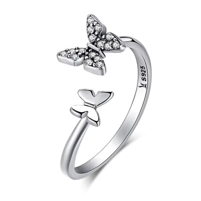 Hot Sale 925 Sterling Silver Dazzling CZ Butterfly Open Finger Ring for Women Fashion Sterling Silver Jewelry Gift SCR087