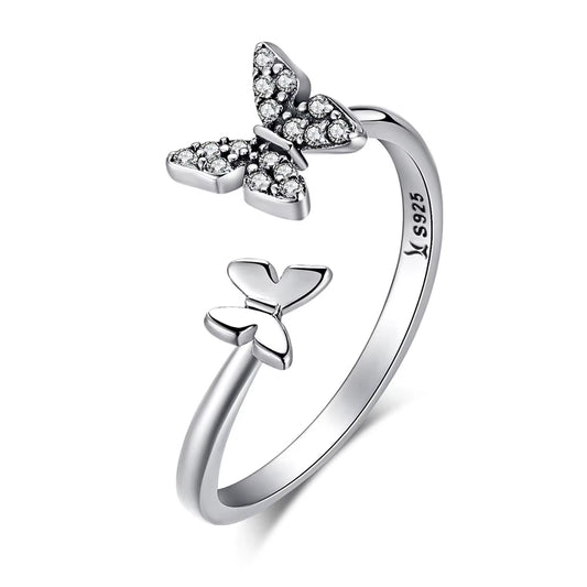 Hot Sale 925 Sterling Silver Dazzling CZ Butterfly Open Finger Ring for Women Fashion Sterling Silver Jewelry Gift SCR087