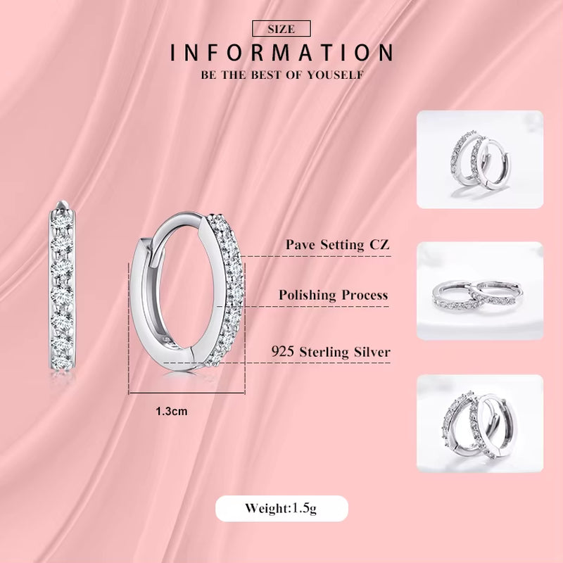 Small Hoop Earring,5 Austrian Crystal,Aaa ZC Elements,925 Sterling Silver Material,Elegant Earrings