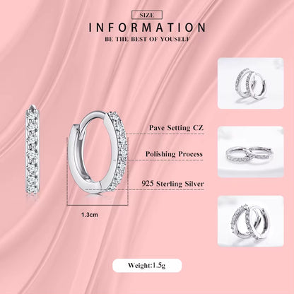 Small Hoop Earring,5 Austrian Crystal,Aaa ZC Elements,925 Sterling Silver Material,Elegant Earrings