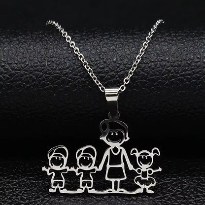 Stainless Steel Necklace Mama Family Necklaces Silver Color Love Boy Girl Pendant Jewelry Women Christmas Gift 355