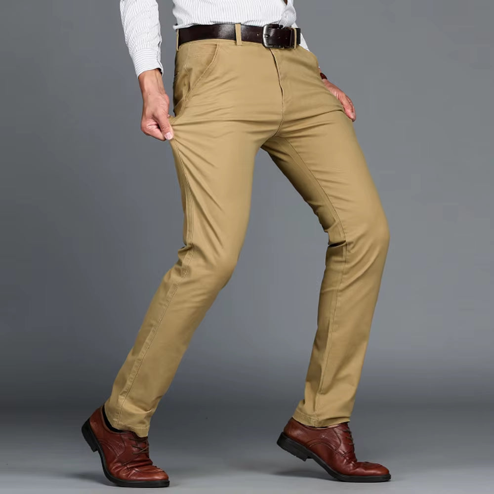 Mens Pants Cotton Casual Stretch Male Trousers Man Long Straight High Quality 4 Color plus Size Pant Suit 42 44 46