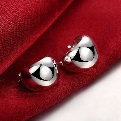 925 Sterling Silver Smooth Egg Shape Hoop Earrings Cute Romantic Jewelry for Women Wedding Party Gift Wholesale