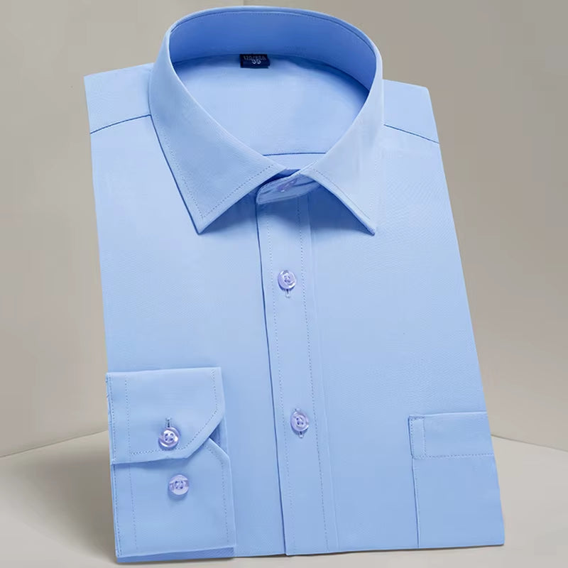 Men'S Classic Long Sleeve Standard-Fit Dress Shirts Formal Business Social Simple Basic Design White Work Office Casual Shirt
