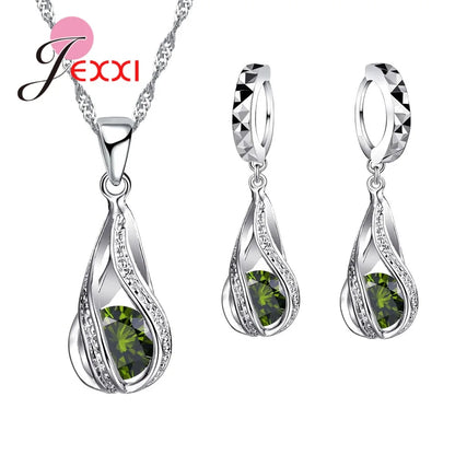925 Sterling Silver Necklace Pendant Earrings Fashion Spiral Shaped White Crystal Jewelry Sets for Wholesale