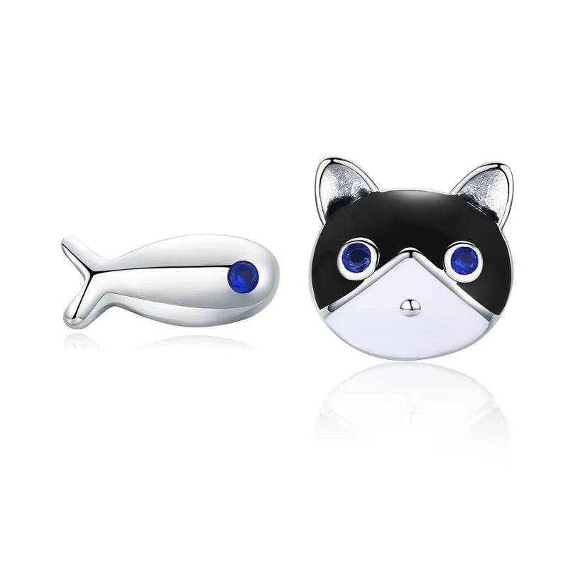 Real 100% 925 Sterling Silver Lovely Cat Pet Stud Earrings for Women S925 Silver Earring Fashion Jewelry Gift FIE073