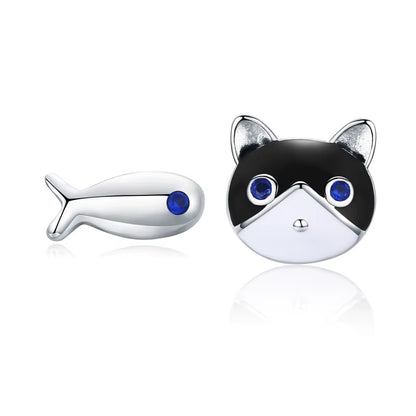 Real 100% 925 Sterling Silver Lovely Cat Pet Stud Earrings for Women S925 Silver Earring Fashion Jewelry Gift FIE073