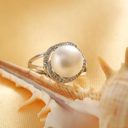 925 Sterling Silver Jewelry on Sale Big Natural Pearl Rings for Women Stone Ring Adjustable White/Pink/Purple Pearl