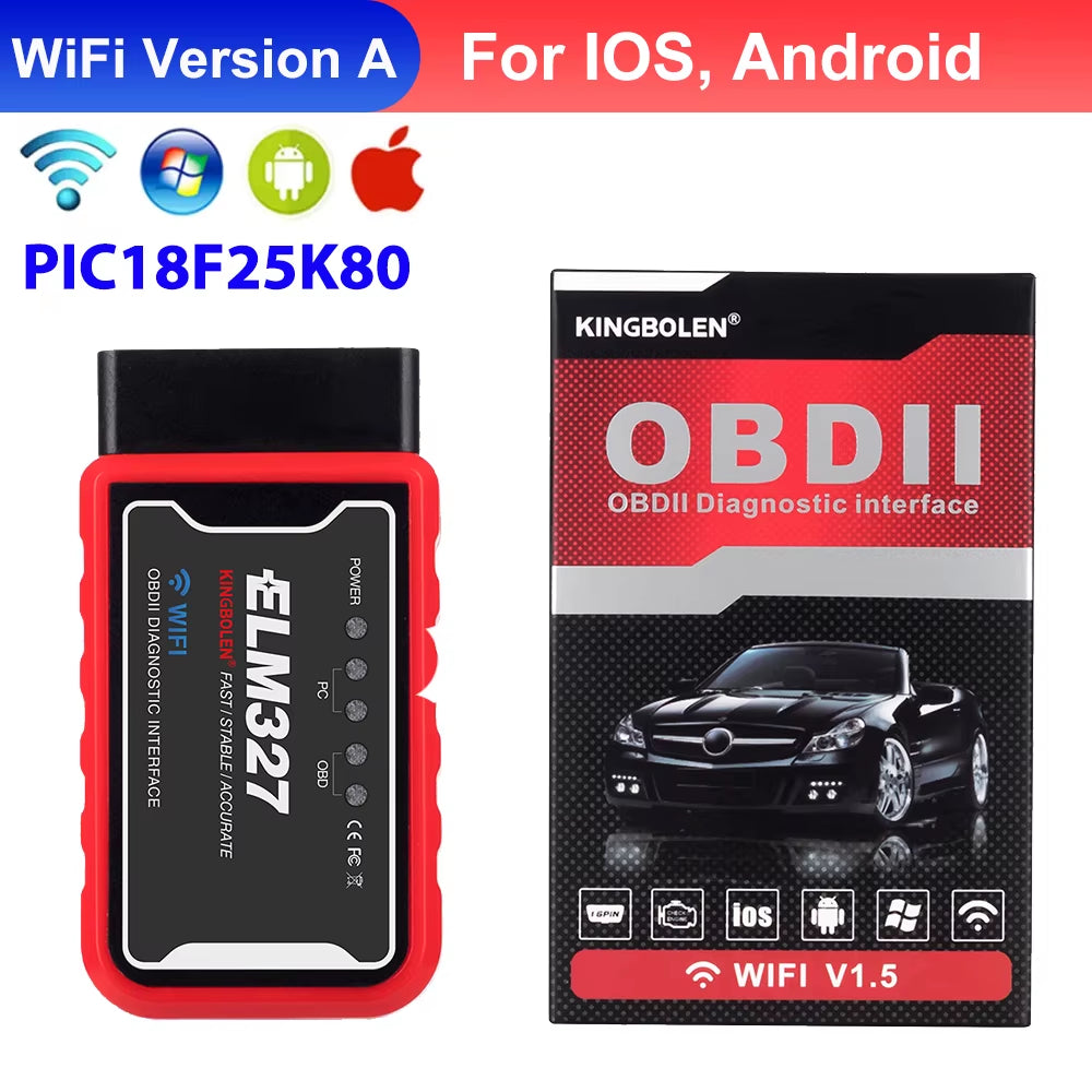 ELM327 V1.5 Car Code Reader BT Wifi ELM 327 PIC18F25K80 Chip OBDII Diagnostic Tool for Iphone/Android PK ICAR2 OBDSCAN Scanner