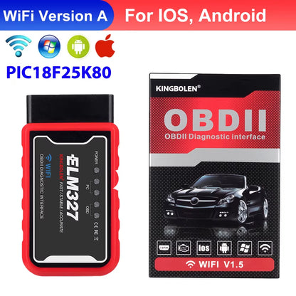 ELM327 V1.5 Car Code Reader BT Wifi ELM 327 PIC18F25K80 Chip OBDII Diagnostic Tool for Iphone/Android PK ICAR2 OBDSCAN Scanner