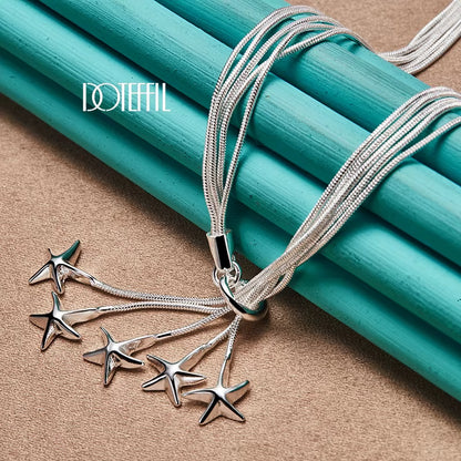 925 Sterling Silver Five Snake Chain Starfish Necklace for Women Wedding Engagement Fashion Jewelry