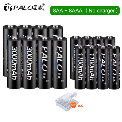 4Pcs 3000Mah 1.2V AA Rechargeable Batteries+4Pcs 1100Mah 1.2V AAA Battery NI-MH AA AAA Rechargeable Battery for Camera Toy