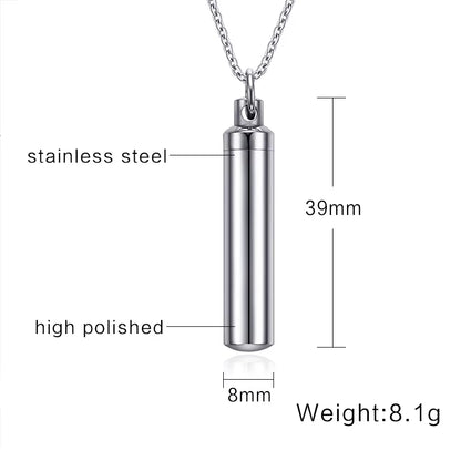 Men Woman Capsule Pendant Necklace in Open Cylindrical Pendants Stainless Steel Remembrance Jewelry Pill Filler Kit with Funnel