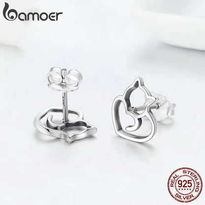Authentic 925 Sterling Silver Cute Cat Small Stud Earrings for Women Fashion Sterling Silver Jewelry SCE271