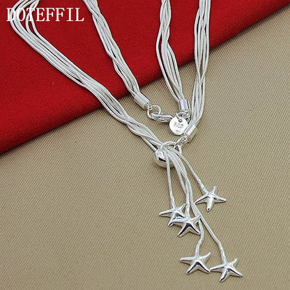 925 Sterling Silver Five Snake Chain Starfish Necklace for Women Wedding Engagement Fashion Jewelry