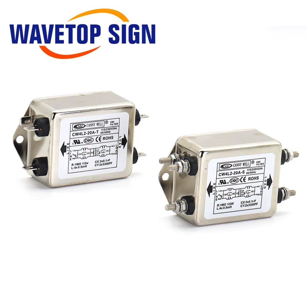 CANNY WELL CW4L2-20A-T EMI Power Filter Single Phase CW4L2-10A -T CW4L2-6A -T AC 115V / 250V 20A 50/60Hz for Laser Machine