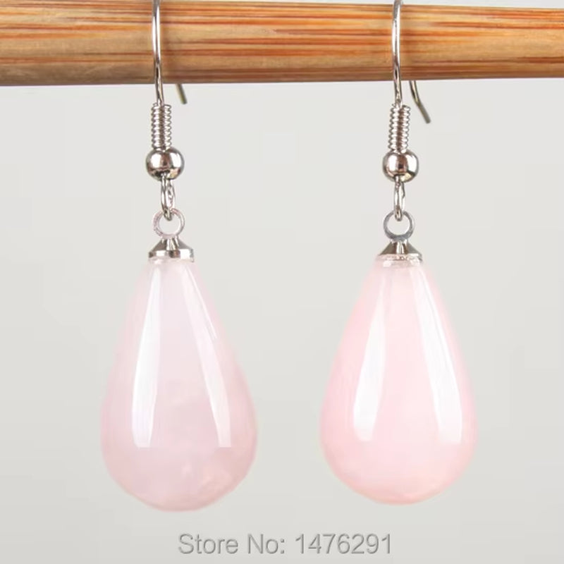 13X22MM Obsidian Clear Quartz Lapis Lazuli Rose Pink Quartz Opal Obsidian Drop Cone Bead Hook Dangle Earrings 1Pair