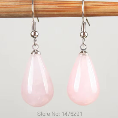 13X22MM Obsidian Clear Quartz Lapis Lazuli Rose Pink Quartz Opal Obsidian Drop Cone Bead Hook Dangle Earrings 1Pair