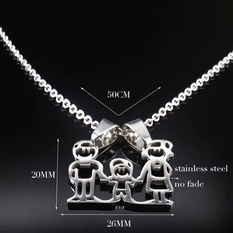 Stainless Steel Necklace Mama Family Necklaces Silver Color Love Boy Girl Pendant Jewelry Women Christmas Gift 355