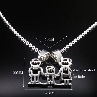 Stainless Steel Necklace Mama Family Necklaces Silver Color Love Boy Girl Pendant Jewelry Women Christmas Gift 355