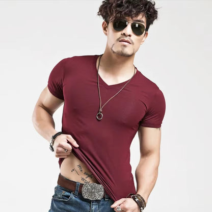 2025 Brand New Men T Shirt Tops V Neck Short Sleeve Tees Men'S Fashion Fitness Hot T-Shirt for Male Man T-Shirt Size 5XL