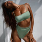 Sexy Bikinis Solid Push up Bikini 2021 Hot Sale Padded Bra Straps High Waist Swimsuit Female Swimwear Women Biquini