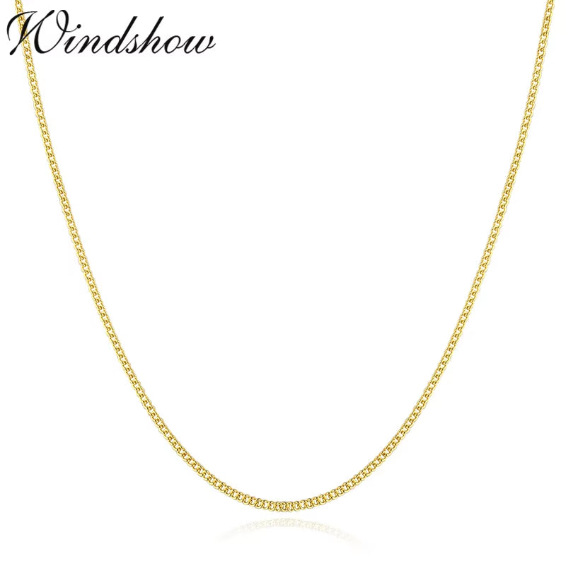 35Cm-80Cm 1Mm Thin 925 Sterling Silver Yellow Gold Colour Curb Chain Choker Necklaces Women Girls Jewelry Kolye Collares Collier