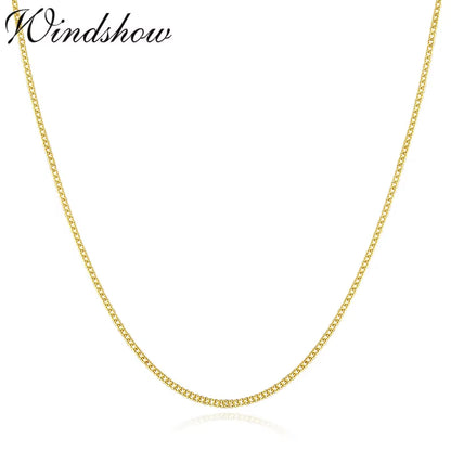 35Cm-80Cm 1Mm Thin 925 Sterling Silver Yellow Gold Colour Curb Chain Choker Necklaces Women Girls Jewelry Kolye Collares Collier