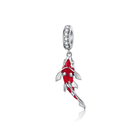 925 Sterling Silver Red Enamel Fish Pendant Lucky Koi Dangle Charm Originaal for Women Bracelet Necklace DIY Fine Jewelry