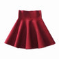 Autumn Winter Korean Women Skirt Knitting Woolen Midi Skirt Winter Ladies High Waist Casual Pleated Elastic Flared Skirts Womens