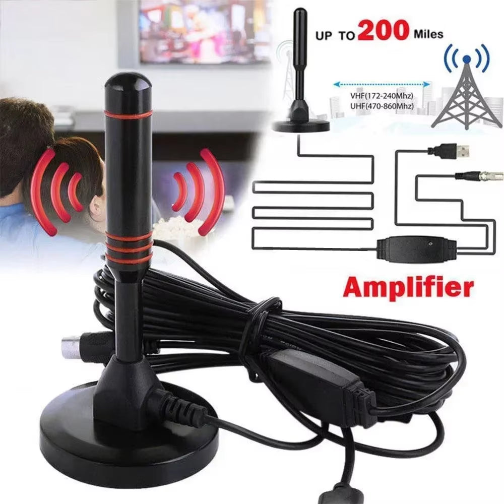 HD Digital TV Antenna Indoor Amplified Dab Antenna 200 Miles Ultra HDTV with Amplifier VHF/UHF Quick Response Outdoor Aerial Set