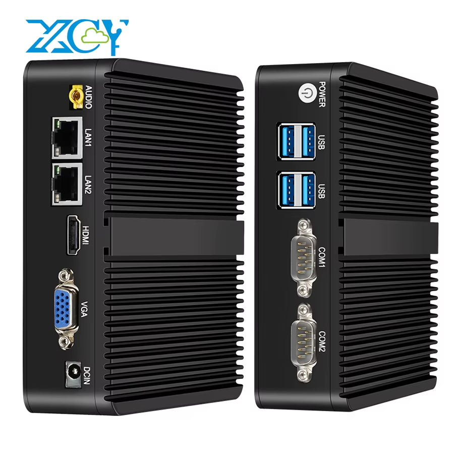 XCY Fanless Mini PC  Celeron J6412 N5105 2X Gbe LAN 2X RS232 HDMI VGA Wifi 4G LTE Windows 10 Linux Industrial Computer