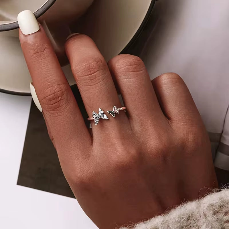 Hot Sale 925 Sterling Silver Dazzling CZ Butterfly Open Finger Ring for Women Fashion Sterling Silver Jewelry Gift SCR087