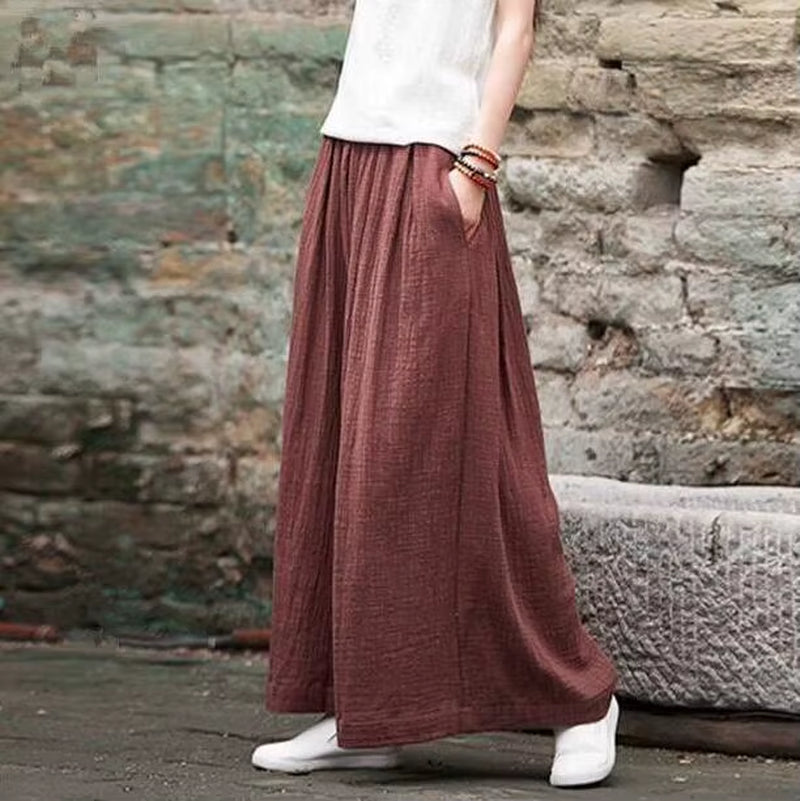 2025 Spring Fashion Cotton Wide Leg Pants plus Size Female Loose Casual Cotton Linen Pants Trouser Autunm Vintage Long Pants