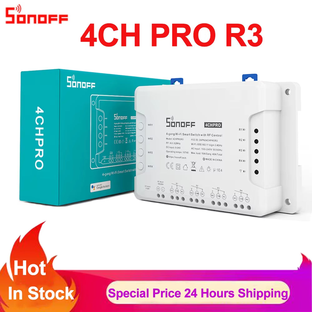 4CH PRO R3 Wifi Smart Switch Inter Lock Inching Lock Mode DIY Timer Switch via Ewelink APP Work with Alexa Google Home